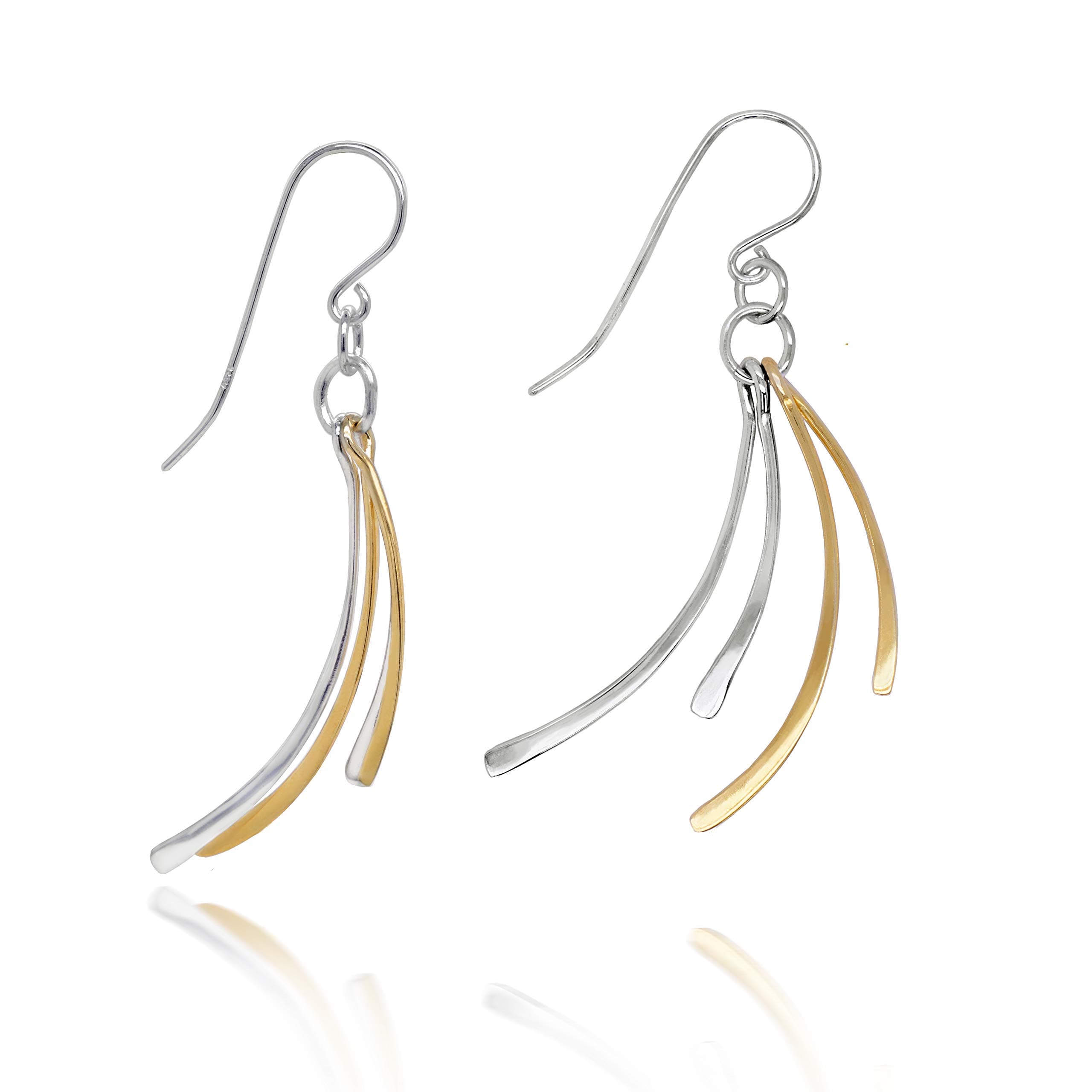 Lynora Sterling Silver and Gold Plated Fish hook, Two Tone Boomerang Earrings
