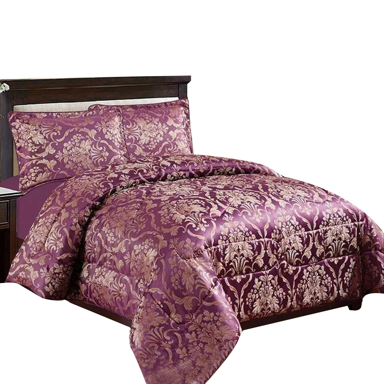 Massari Colection 3PC Beautiful Heavy Jacquard Quilted Bedspread Comforter Set (King, Ruby Purple)