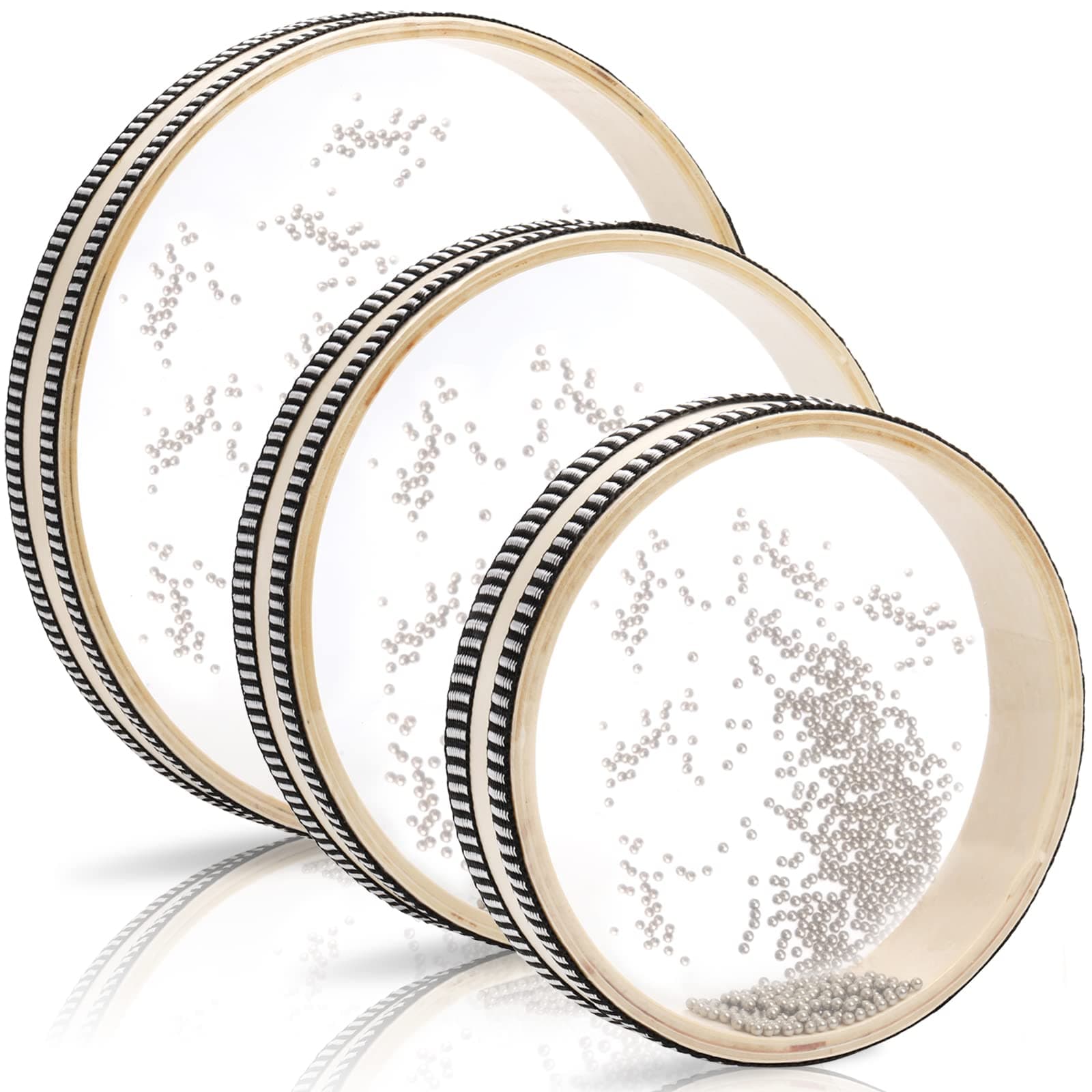 Fasmov 3-Piece Wave Bead Ocean Drum Set, Sea Wave Sound Drum Percussion with Hardwood Shell, 6 Inch, 8 Inch, 10 Inch