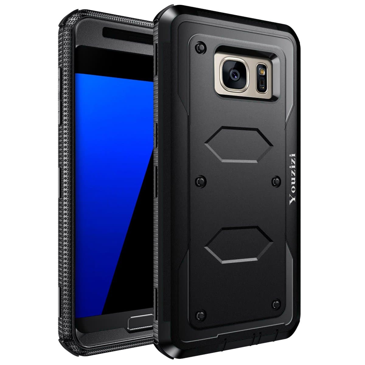 Compatible for Samsung Galaxy S7 Edge Case,Youzizi Shockproof Protective Impact Rugged Shockproof Hybrid Case Black Cover