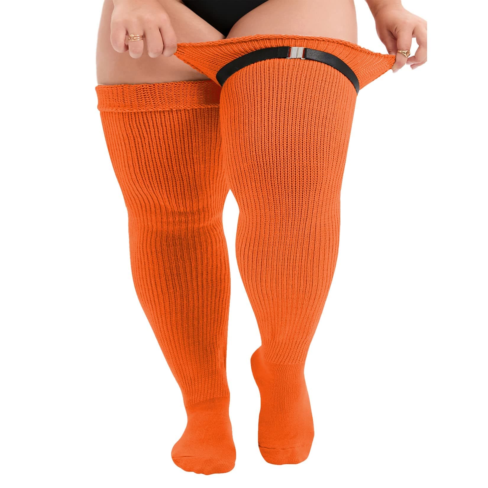 Zando Womens Plus Size Thigh High Socks Over Knee Thick Socks Extra Long Leg Warmers Chunky Knit Thigh High Stockings, Orange, One size