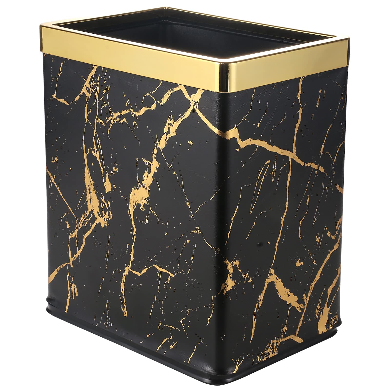 Small Office Trash can Bedroom Wastebasket,Rectangle Slim Bathroom Kitchen Garbage can 2.6Gallon(Black Gold Marble)
