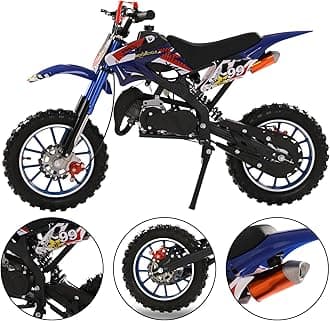 50cc 2-Stroke Kids Dirt Bike, Pocket Gas Motorbike, Off Road Gas Power Mini Pocket Motorcycle with Front Rear Disc Brakes, Mini Dirt Scooter Bike Pocket, Racing Max Speed 40km/H (Blue1)