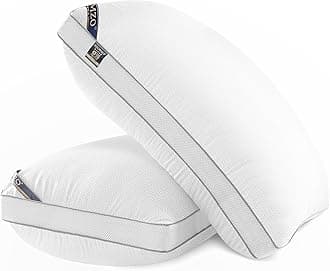 MZOIMZO Luxury Comfy Hotel Collection Bed Pillows for Sleeping- Firm Standard Size Set of 2, Gusseted Cooling Side Mesh Design with Premium Down Alternative Filling for Back, Stomach or Side Sleepers