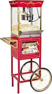 NostalgiaPopcorn Maker Machine - Professional Cart With 10 Oz Kettle Makes Up to 40 Cups with Candy & Kernel Dispenser - Vintage Popcorn Machine Movie Theater Style - Red