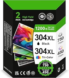 – 304 XL Ink Cartridges BK/CMY- 750/450+ Pages, Replacement for HP 304 Ink Cartridges Black and Colour Original, Printer Ink 304 High Yield for Envy 5010 5020 5030 5032 5000 DeskJet 3760 2630 2620 2600