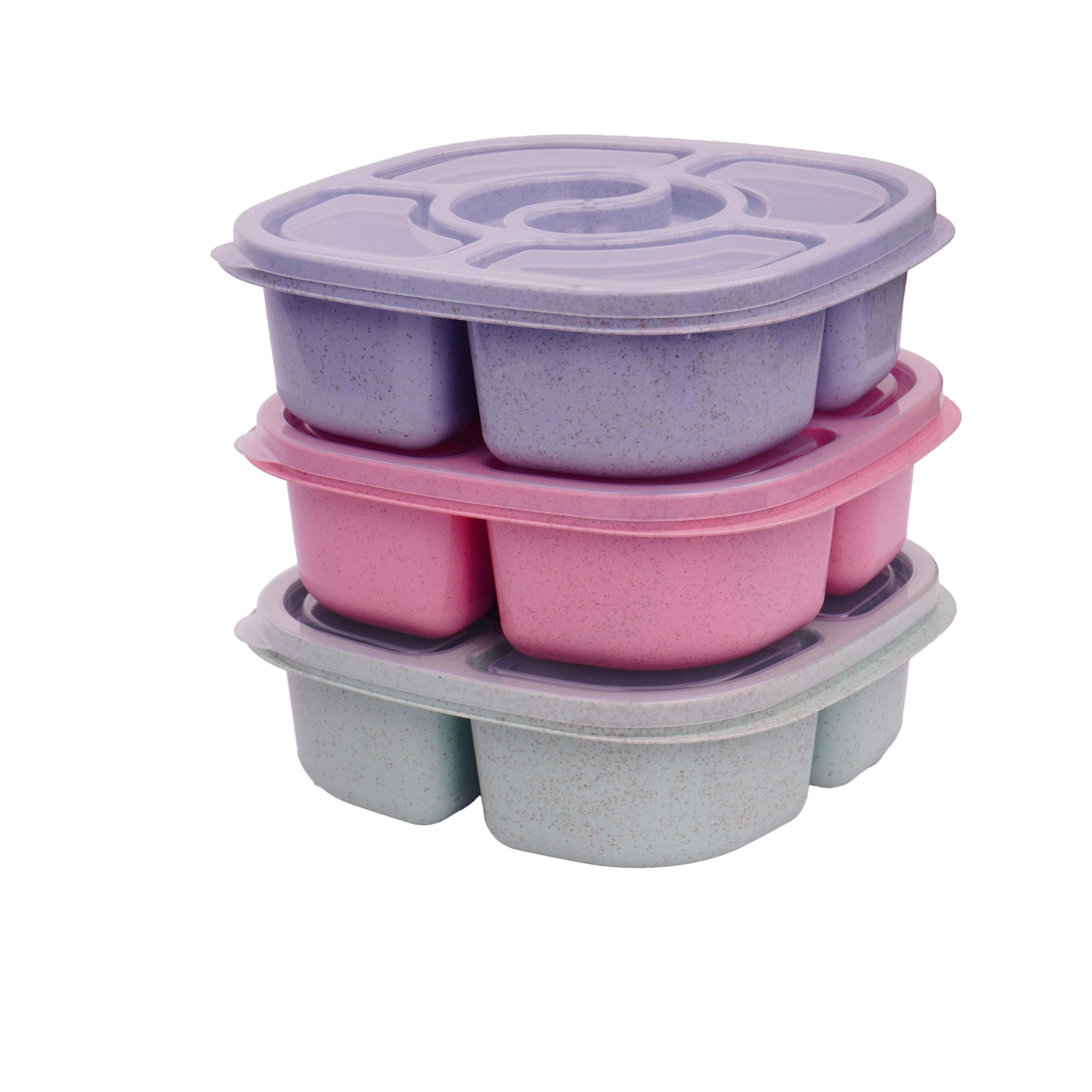 Snack Containers, 4 Pack Reusable Bento Snack Box, 4 Compartments Meal Prep Lunch Containers for Kids Adults, Divided Food Storage Containers for School Work Travel