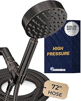 HammerHead Showers® ALL METAL Handheld Shower Head with Hose and Brass Holder - OIL RUBBED BRONZE - 2.5 GPM High Pressure Shower Heads with Adjustable Shower Wand Bracket - 6ft Flexible Extension