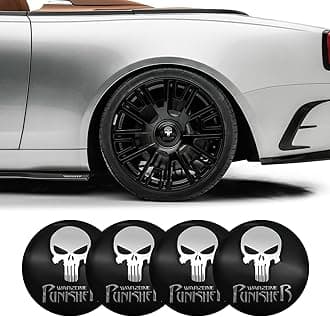 4PCS Car Wheel Center Hub Cover, Center Caps for Rims, Waterproof & Rustproof Automotive Accessories Decals, Universal Car Accessories Hub Caps Compatible with Cars (Black/Silver Skull-3)