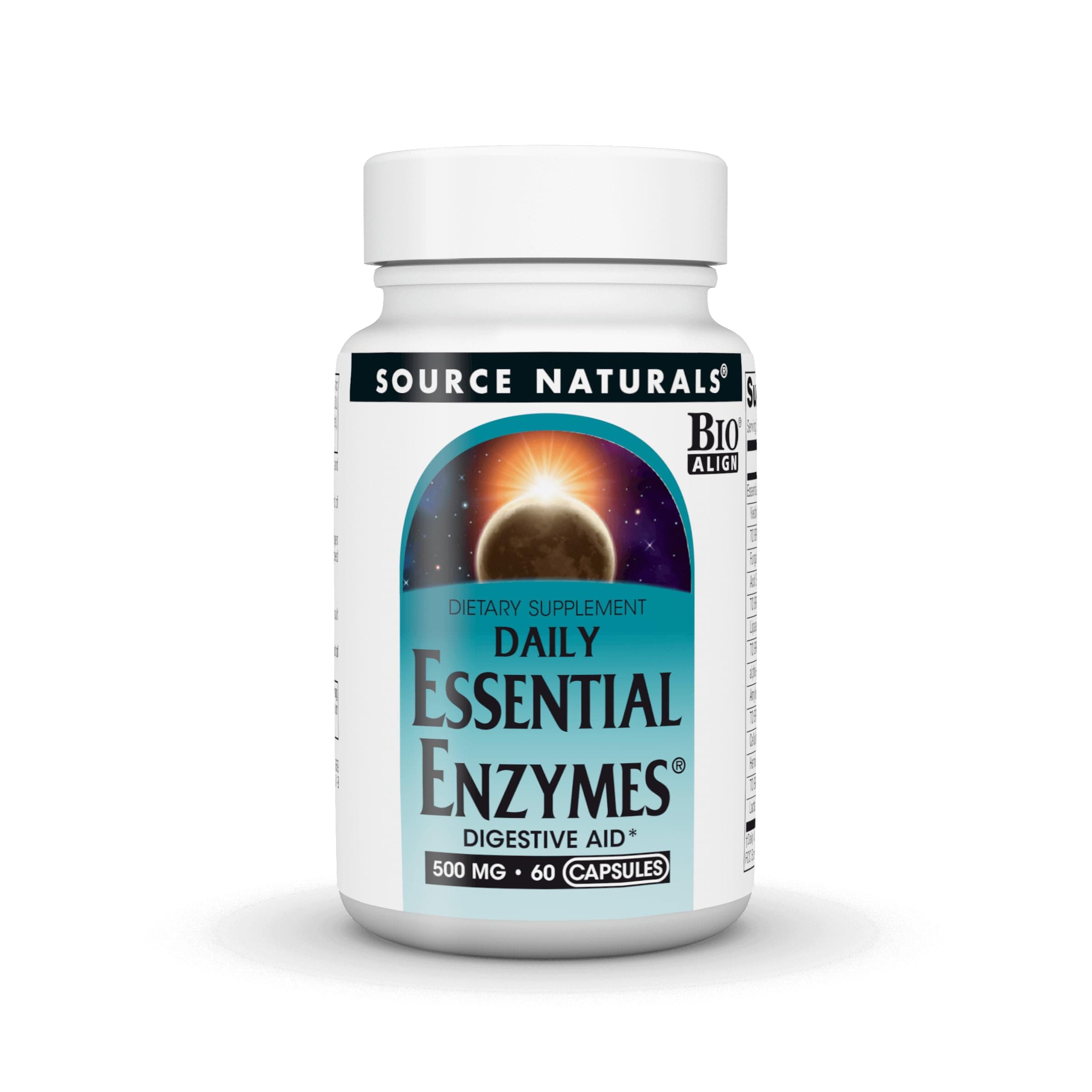 Source Naturals Essential Enzymes, Bio-Aligned Multiple Enzyme Supplement Herbal Defense for Digestion, Gas, Constipation & Bloating Relief - Supports A Strong Immune System* - 500mg - 60 Capsules