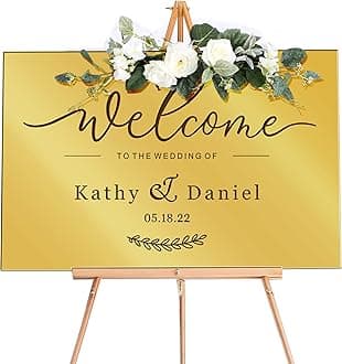 Personalized Wedding Welcome Sign Mirror Acrylic Wedding Signs Guide Plaque Wedding Decorations for Reception Welcome to Our Wedding Sign for Wedding Theme (Gold Design 2, 23x15.3in)