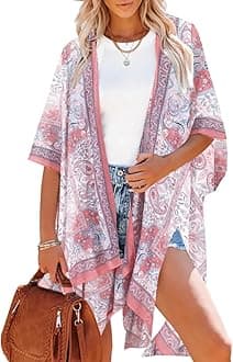 Moss Rose Women's Beach Cover up Swimsuit Kimono with Bohemian Floral Print, Loose Casual Resort Wear