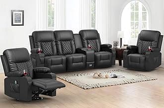 YONISEE Modern Recliner Sofa Set - 3 Seat Sofa & 2PC Swivel Recliner Chairs with Heat & Massage for Living Room (3+1+1)