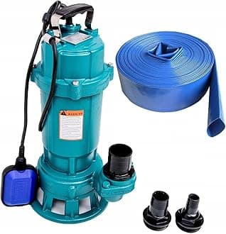 1100W Submersible Dirty Water Pump Grinder Sewage Well Septic Flood Sewage Sump (1100W Pump + 50m Blue Hose)