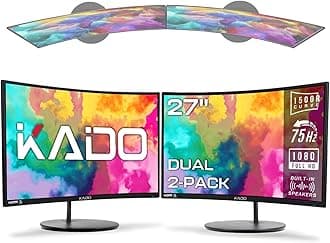 Kado Dual Monitor Setup - 2-Pack 27" Curved 1500R 1920x1080 Computer Monitor 75Hz VESA Mount HDMI Office Gaming Built-in Speakers (C27 Dual Series)