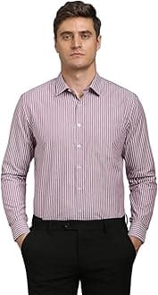 Louis PhilippeMen's Easy to Iron Premium Cotton Wrinkle Resistant Slim fit Striped Formal Shirt