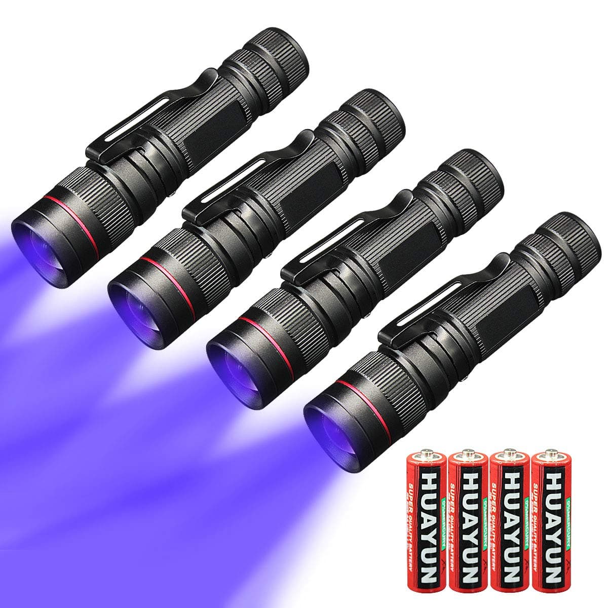 CooiLight 4 Pack UV Flashlights LED Black Light Flashlight Ultraviolet Urine Detector for Dry Pets Urine and Stains,Batteries Included