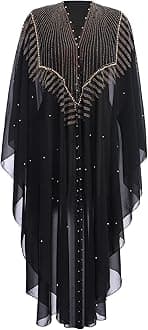 IBTOM CASTLE Women’s Muslim Abaya Dress Batwing Sleeved Beaded Embroidered Maxi Kaftan Dress with Hooded Elegant Islamic Middle East Dubai Arabic Ramadan Kimono Robe Summer Dresses