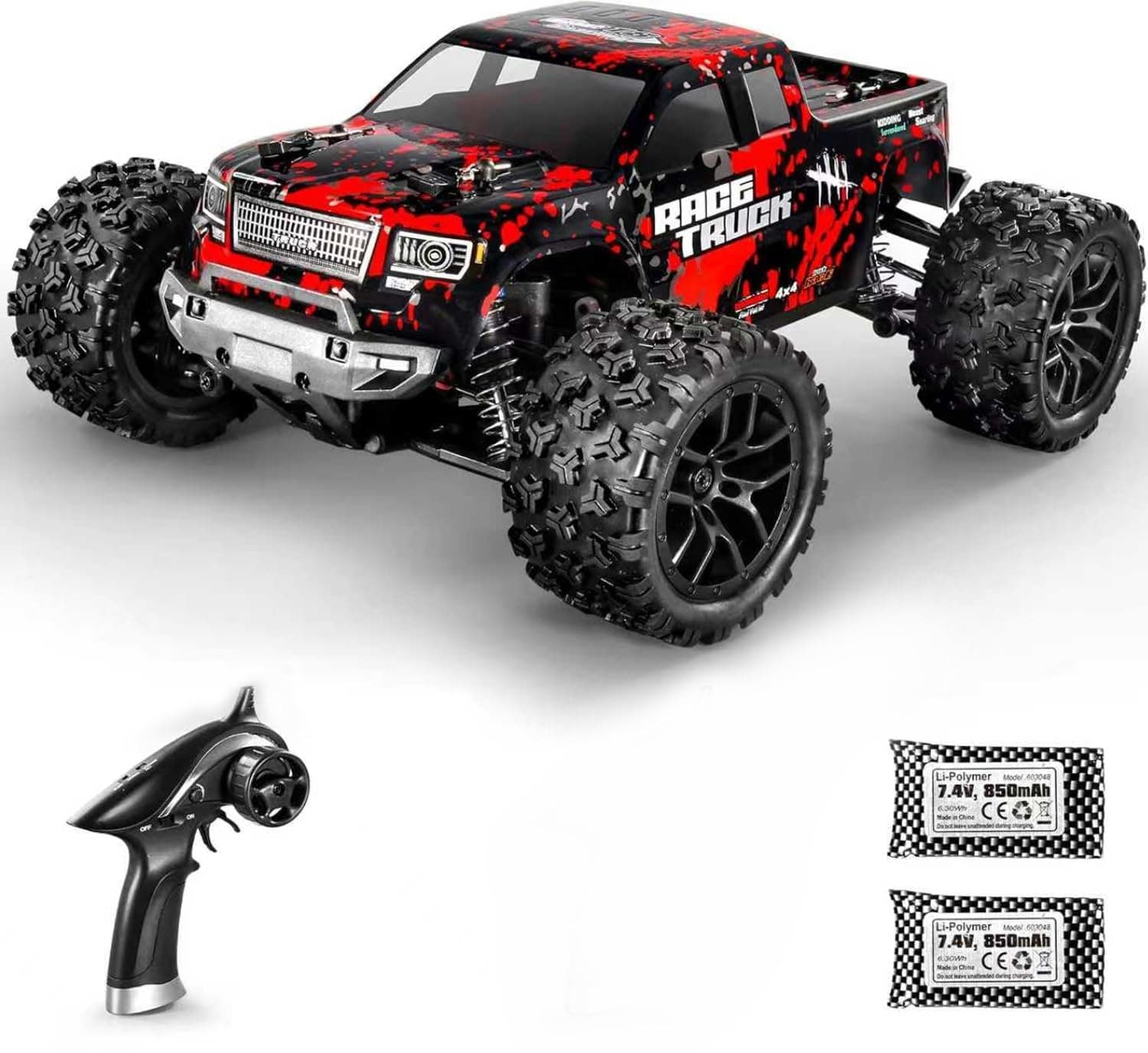 HAIBOXING 1:18 Scale All Terrain RC Car 36KM/H High Speed, 4WD Electric Vehicle,2.4 GHz Radio Controller, Included 2 Batteries and A Charger,Waterproof Off-Road Truck (Red)