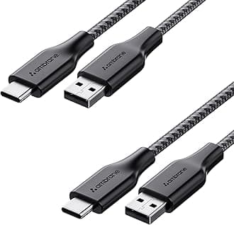 Ambrane Braided Type C Cable (Pack of 2) Unbreakable 3A Fast Charging 1.5m for Smartphones, Tablets, Laptops & other Type C devices, PD Technology, 480Mbps Data Sync, Quick Charge 3.0 (RCT-15 Combo)