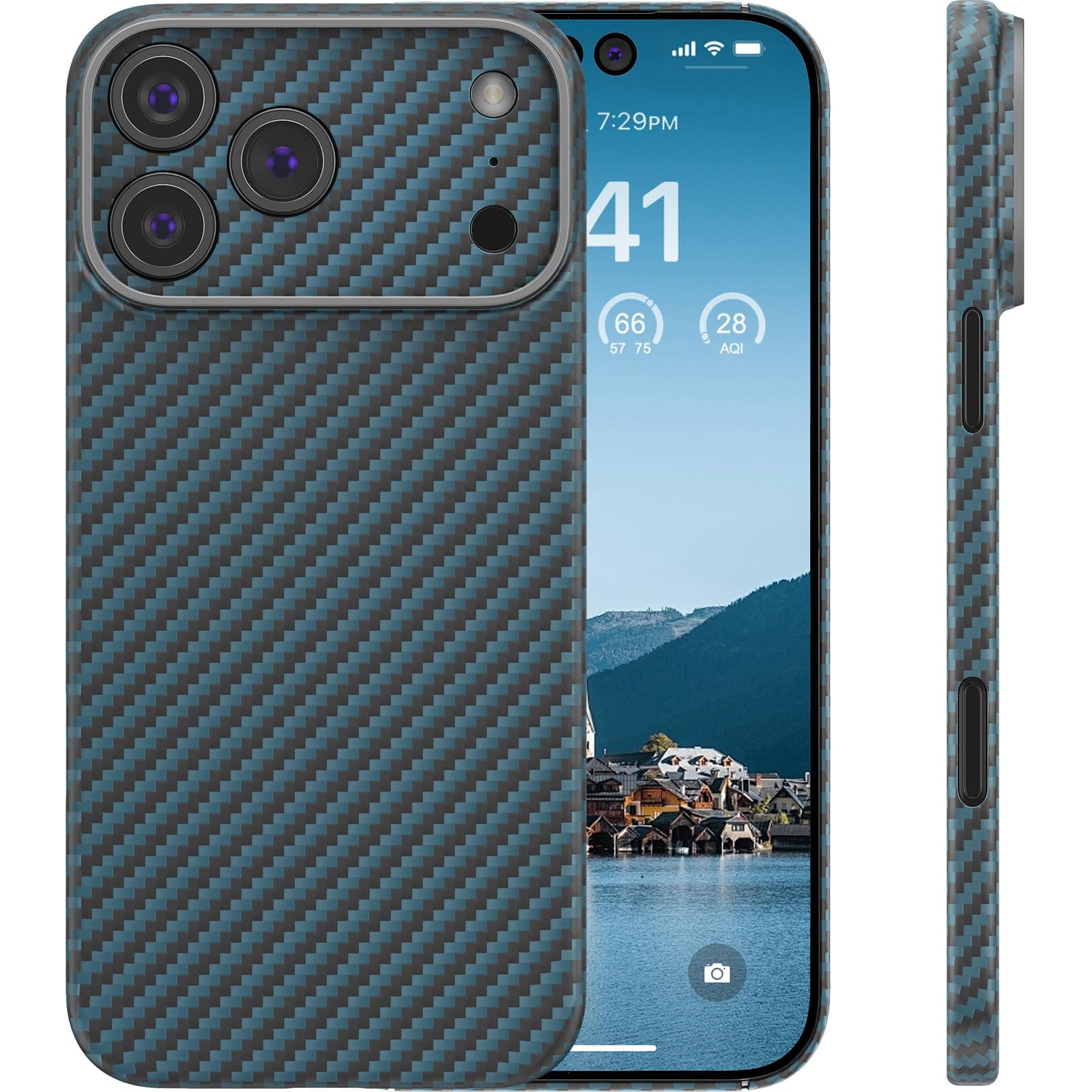 memumi Case for iPhone 17 Pro Aramid Fiber, [NO-case Feeling] Durable Sturdy Aramid Fiber with 0.5mm Slim Case for iPhone 17 Pro Thin and Minimalist in Carbon Fiber Design, Black Blue