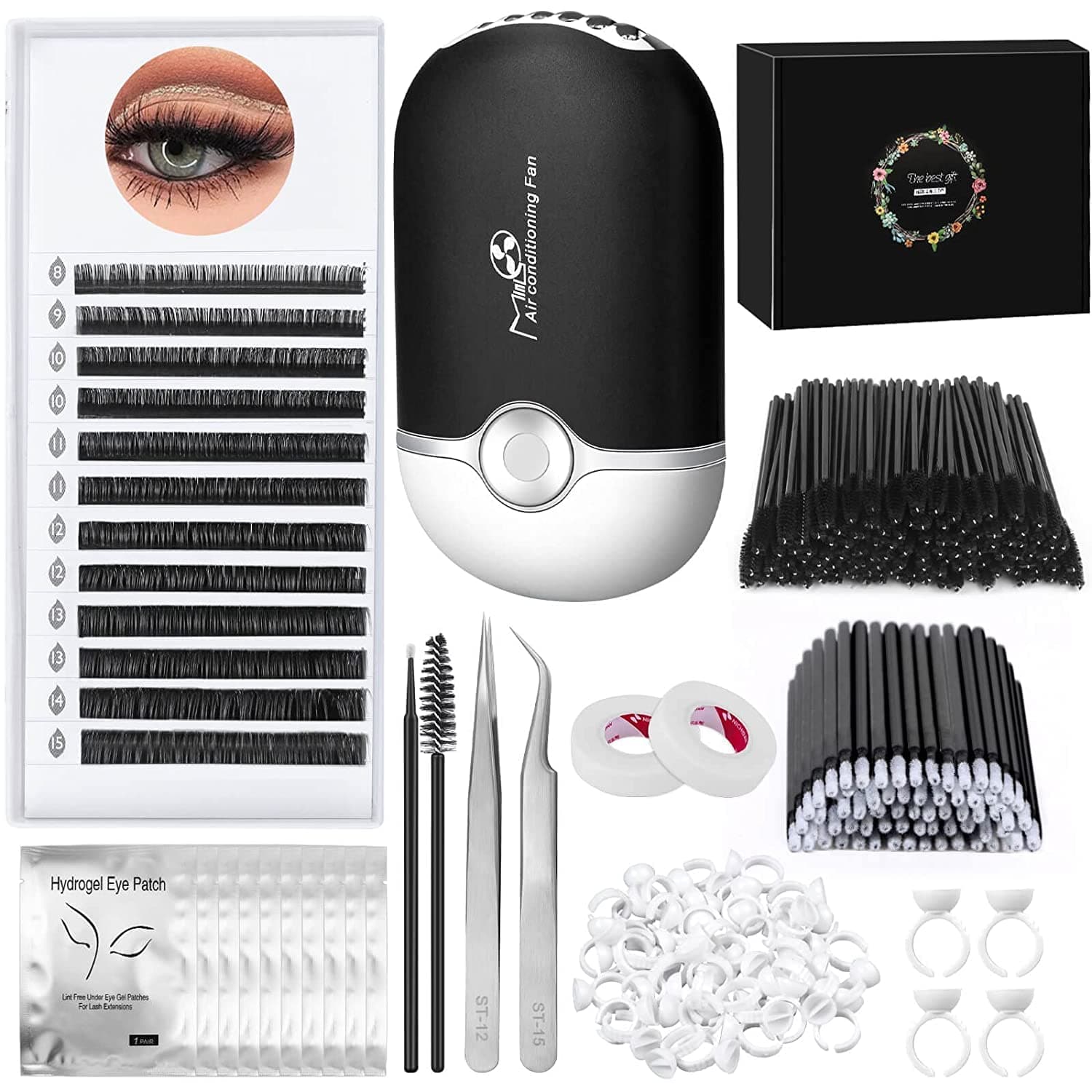 CludooProfessional Eyelash Extension Supplies Kit with Lash Clusters Lash Kit for Eyelash Extensions Beginners with Lash Fan, Tweezers, Tapes, Mascara Brushes,Lash Extension Kit for Beginners Starter