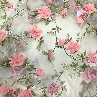 3D Rose Floral Embroidery Lace Fabric Organza Pink Chiffon 55" Width Sold by Meter