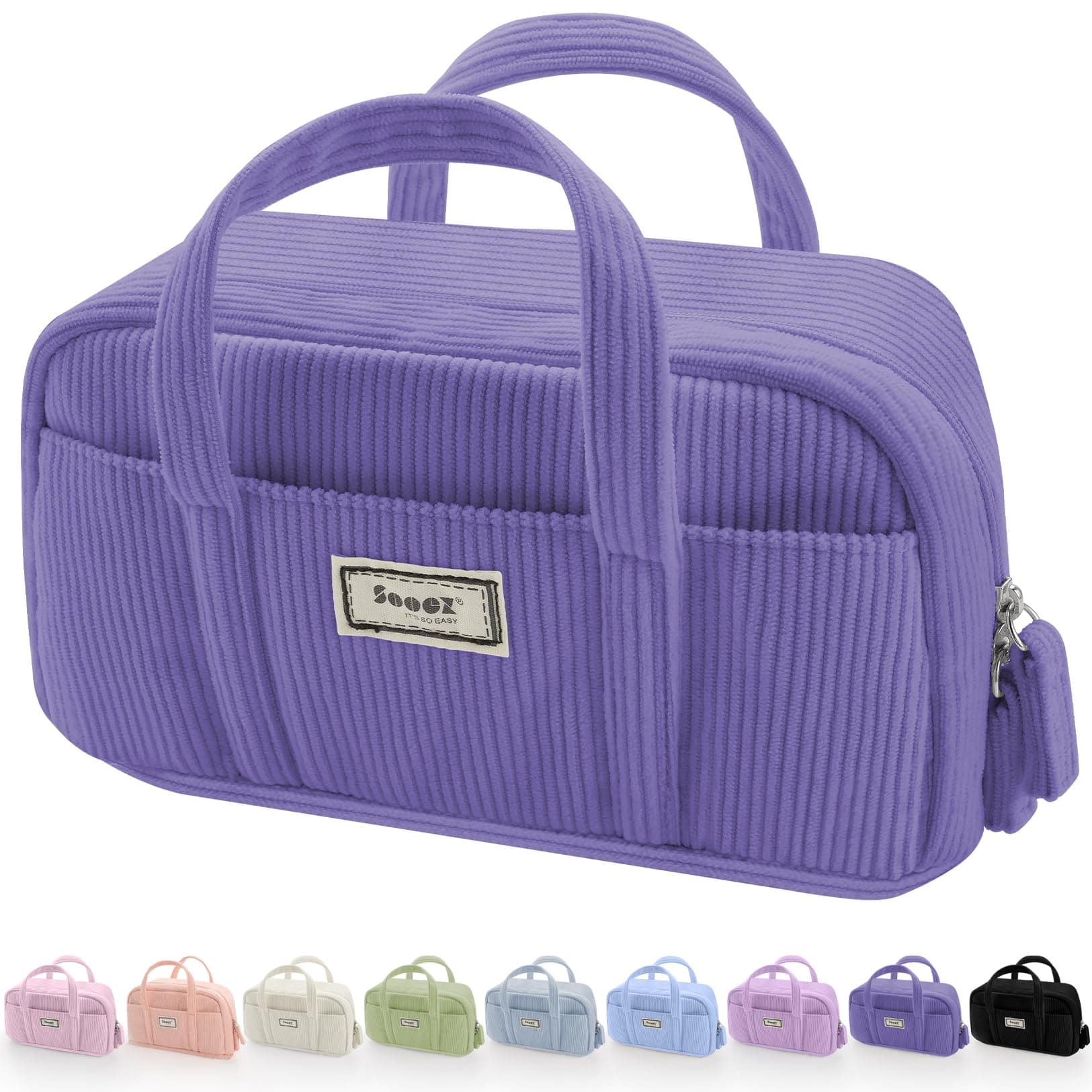 Large Pencil Case Pouch, Extra Big Pencil Bag with 5 Compartments, Pen Bag Wide Opening, Soft Corduroy Pencil Pouch Organizer with Zipper, Cute Aesthetic School Supplies for Teen Girls-Purple