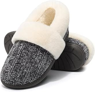 Evshine Women's Fuzzy Memory Foam Closed Back Slippers Chenille Knit Fleece Lined House Shoes