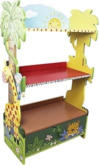 Fantasy Fields Sunny Safari Large Kids Bookshelf, Wooden Bookcase, 3 Tier Bookshelf with Drawers, Book and Toy Organiser, Children's Storage