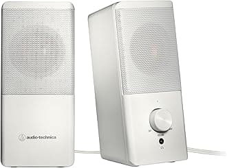 Audio Technica AT-SP95 WH Active Speaker White PC Tablet Record Player USB Power Space Saving Design Front Headphone Jack Low Power High Output White