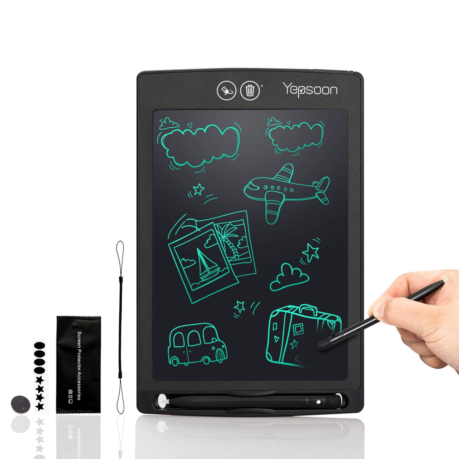 YEPSOON LCD Writing Tablet 8.5 inch Electronic Writing & Drawing Doodle Board，Full&Partial Dual Erase Mode,Lock Screen Function, Portable Reusable Magnetic Notepad, Gift for Kids, New Version of 2020