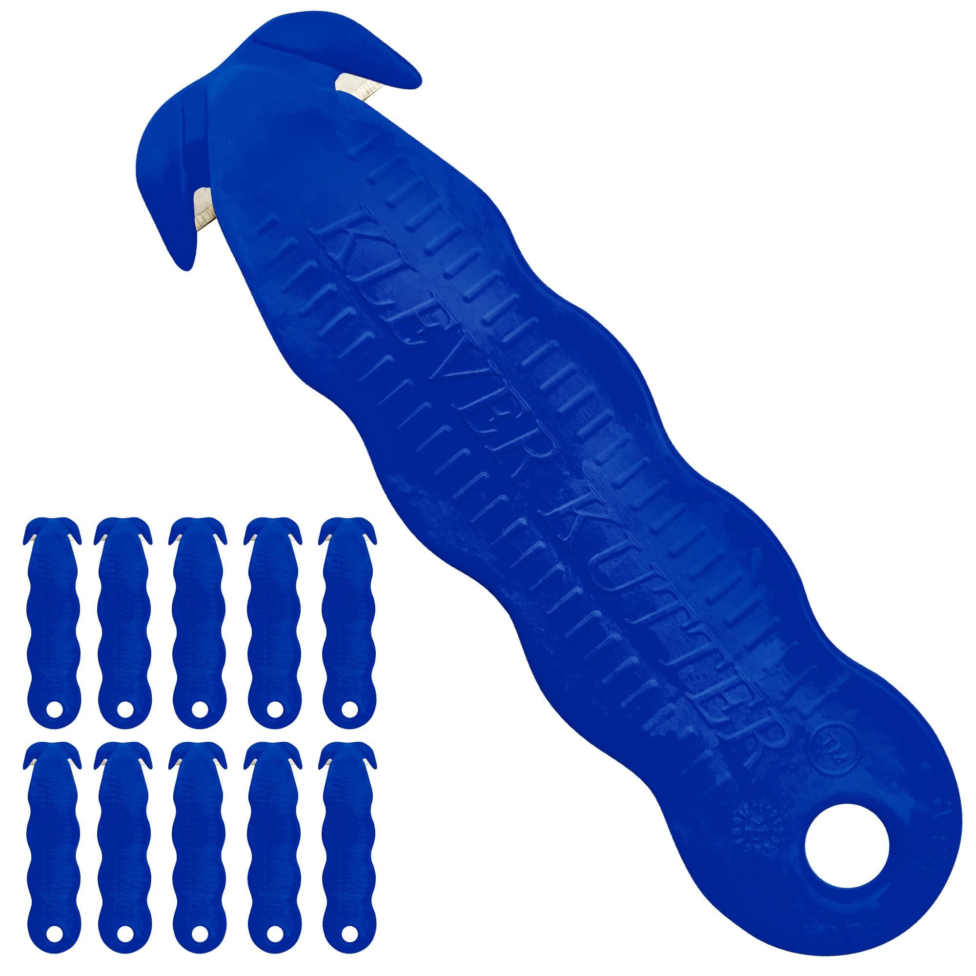 Klever Innovations KCJ-1B Safety Cutter, Advanced Plastic Polymers, 4-5/8”, Blue (Pack of 10)