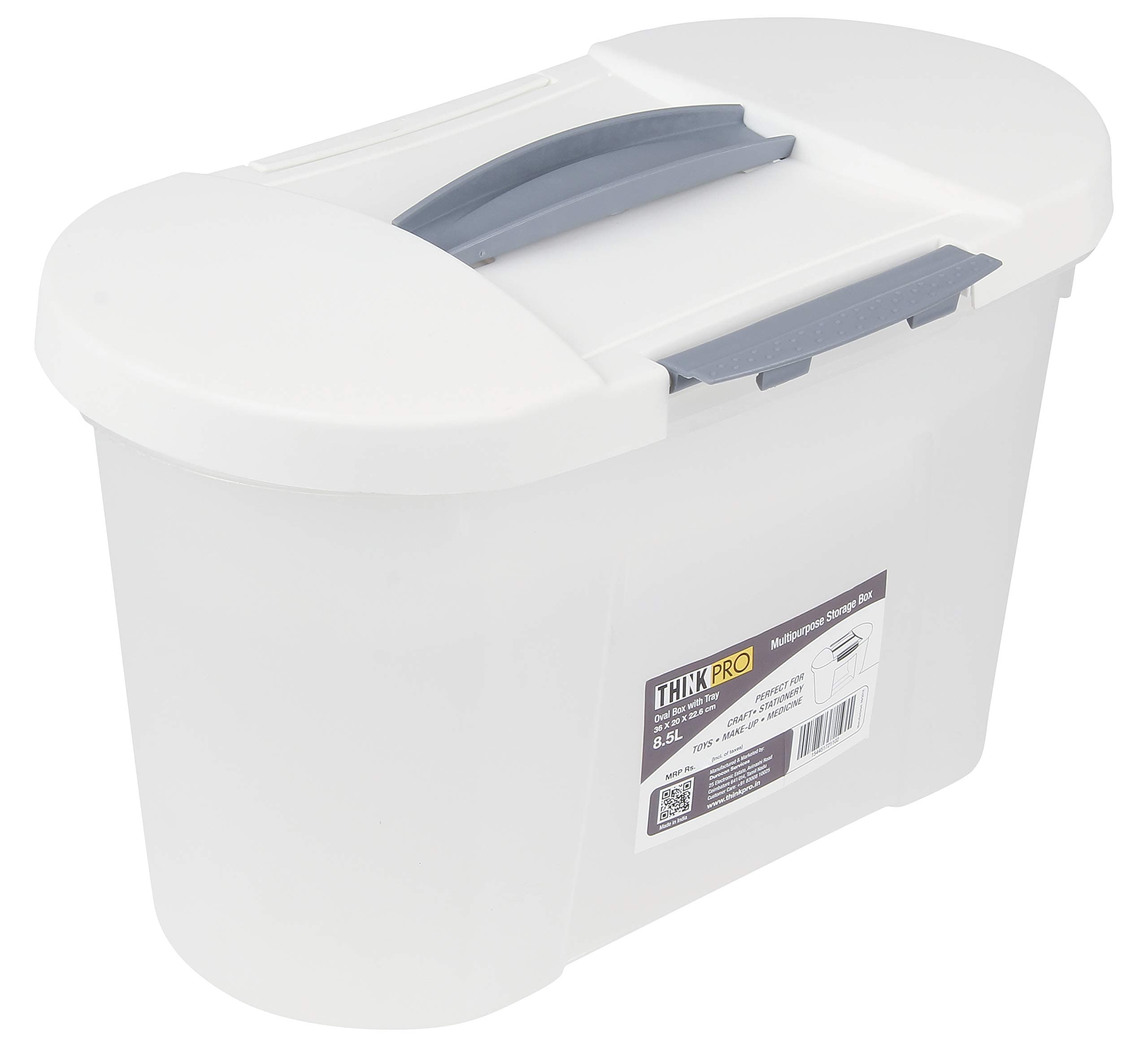 ThinkPro Plastic Multipurpose Storage Box (36 cm x 20 cm x 22.6 cm, White & Grey)