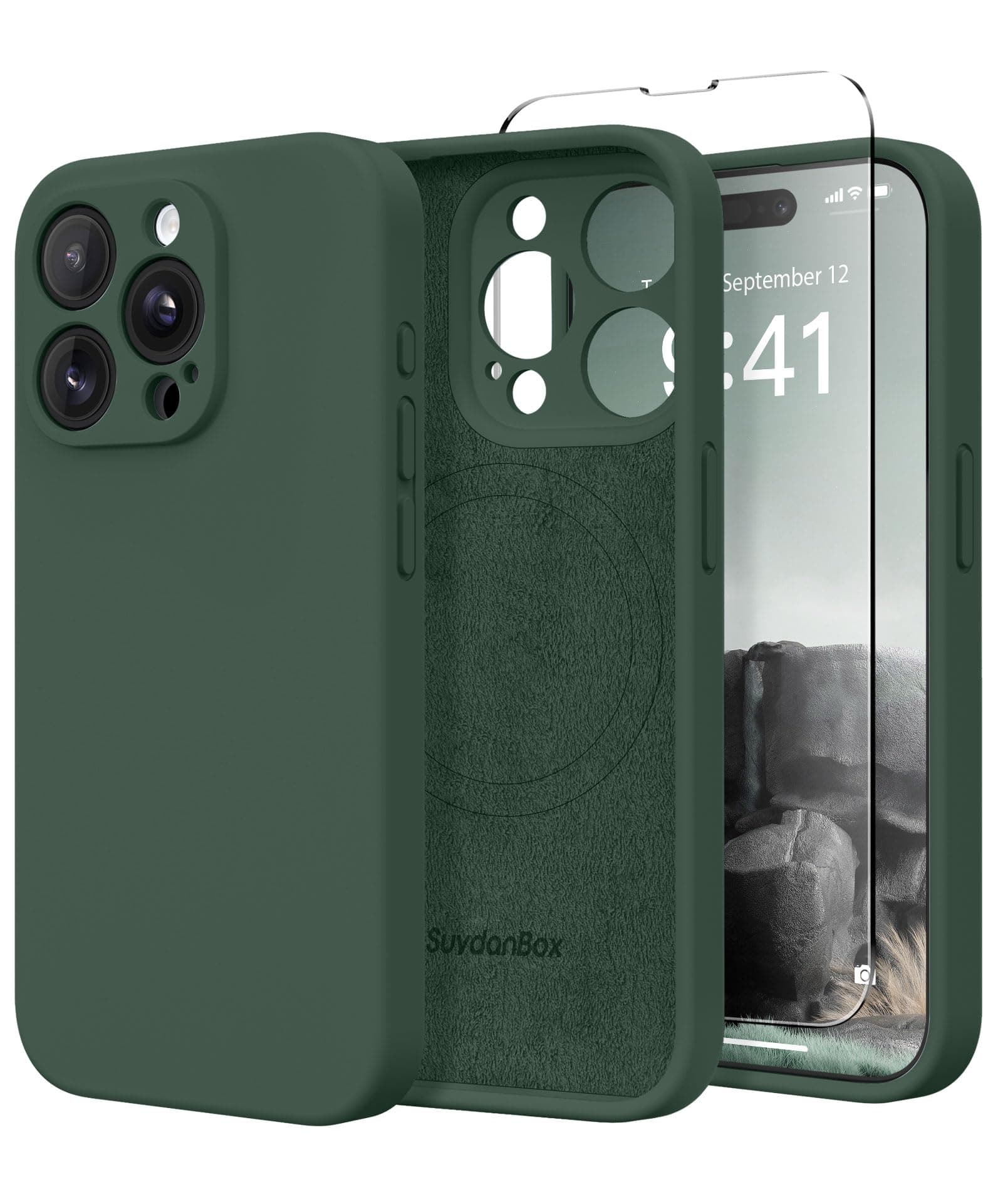 Magnetic for iPhone 14 Pro Case, Compatible with MagSafe, [Full Camera Protection][Screen Protector] Silicone Shockproof Protective Phone Case for iPhone 14 Pro 6.1", Alpine Green