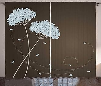 Ambesonne Brown and Blue Curtains, Floral Design with Swirl Lines Falling Leaves Autumn Inspired, Living Room Bedroom Window Drapes 2 Panel Set, 108" X 96", Brown Seafoam