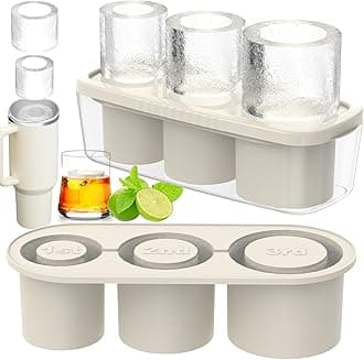 Ice Cube Tray for 30Oz-40Oz Tumbler, 3 Pcs Silicone Hollow Cylinder Ice Mold with Lid and Bin for Freezer, Ice Drink, Juice, Whiskey, Cocktail (White, 40 Oz)