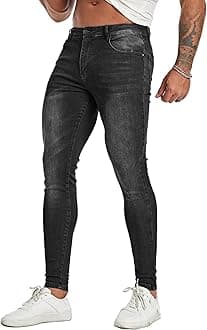FIILIMERMen's Super Skinny Stretch Tapered Leg Slim Fit Ripped Distressed Jeans