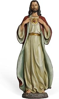 BC Catholic Sacred Heart of Jesus Statue, 24.5" H Large Jesus Christ Statue, Religious Gifts, Inspirational Indoor Home Decor Renaissance Sculpture Handpainted by Buildclassic