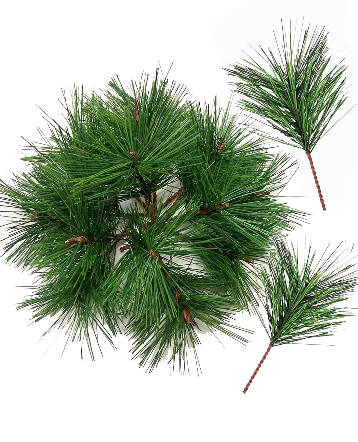 Artificial Green Pine Needles Branches Fake Small Pine Twigs Stems Evergreen Picks 30 Branch for Christmas Greenery Arrangements Wreaths Holiday Tree Decorations