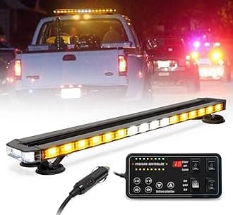 LUMENIX 38 Inch 216 LED Rooftop Strobe Emergency Lights Bar w/Controller Amber Warning Flashing Traffic Lightbar and White Alley Take Down Light for Construction Vehicles Towing Work Trucks Snow Plow