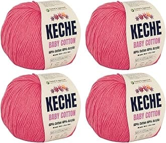 Keche Cotton Yarn, 60% Cotton 40% Acrylic Yarn, Soft Cotton Yarn for Crochet and Knitting, Amigurumi Yarn 4 Skeins/Balls [1.76 Oz (50g) / 180 Yrds (165m)] x 4 - Pink