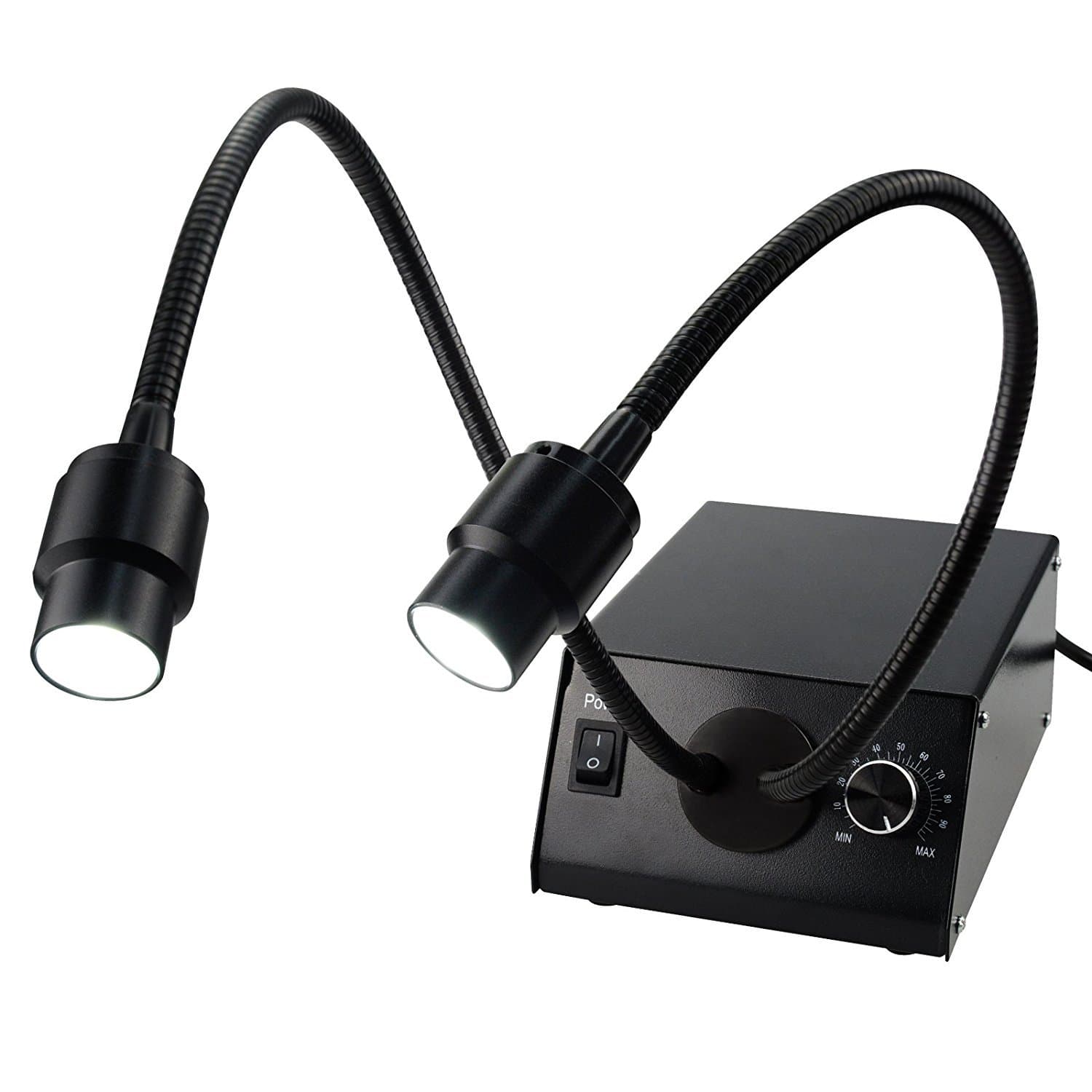 Cold LED Dual Gooseneck Lights Microscope Illuminator with Dimmer, 6500K, Cold Light Source, Stable Shadow-free Lighting, Adjustable Brightness & Flexible Direction