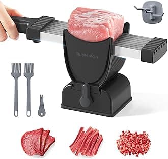 SupMaKin Fresh Meat Slicer, Thickness Adjustable 2 or 4 mm, 17 IN 1 Stainless Steel Manual Meat Cutter, Cleaver Kitchen Knife, Jerky Slicer Suit for Chicken Breast Beef Pork (Black)