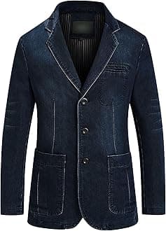Mens Two Button Denim Suit Jacket Slim Fit Autumn Blazer Sport Coat Vintage Lapel Jean Suits Jackets