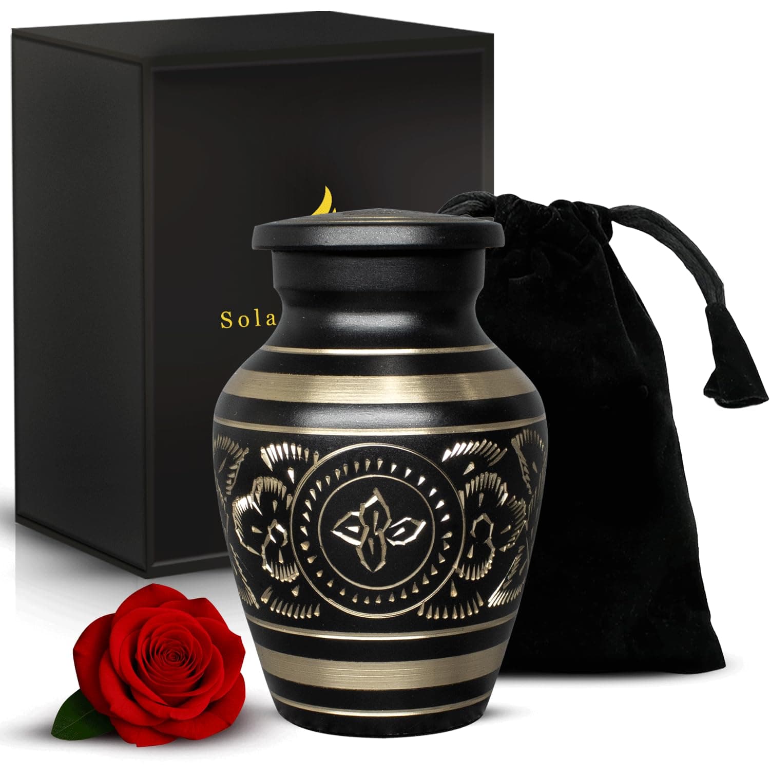 Black Keepsake Urns - Small Cremation Urn with Black Box & Bag - Mini Urn for Ashes - Honour Your Loved One with Memorial Urn Black - Small Urn for Human Ashes - Black Urns For Women & Men Ashes
