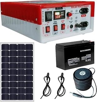 zhatka Machine Solar Fence Protector Kit, 15kV, 50 Acre Coverage, with Solar Panel, Battery & Siren