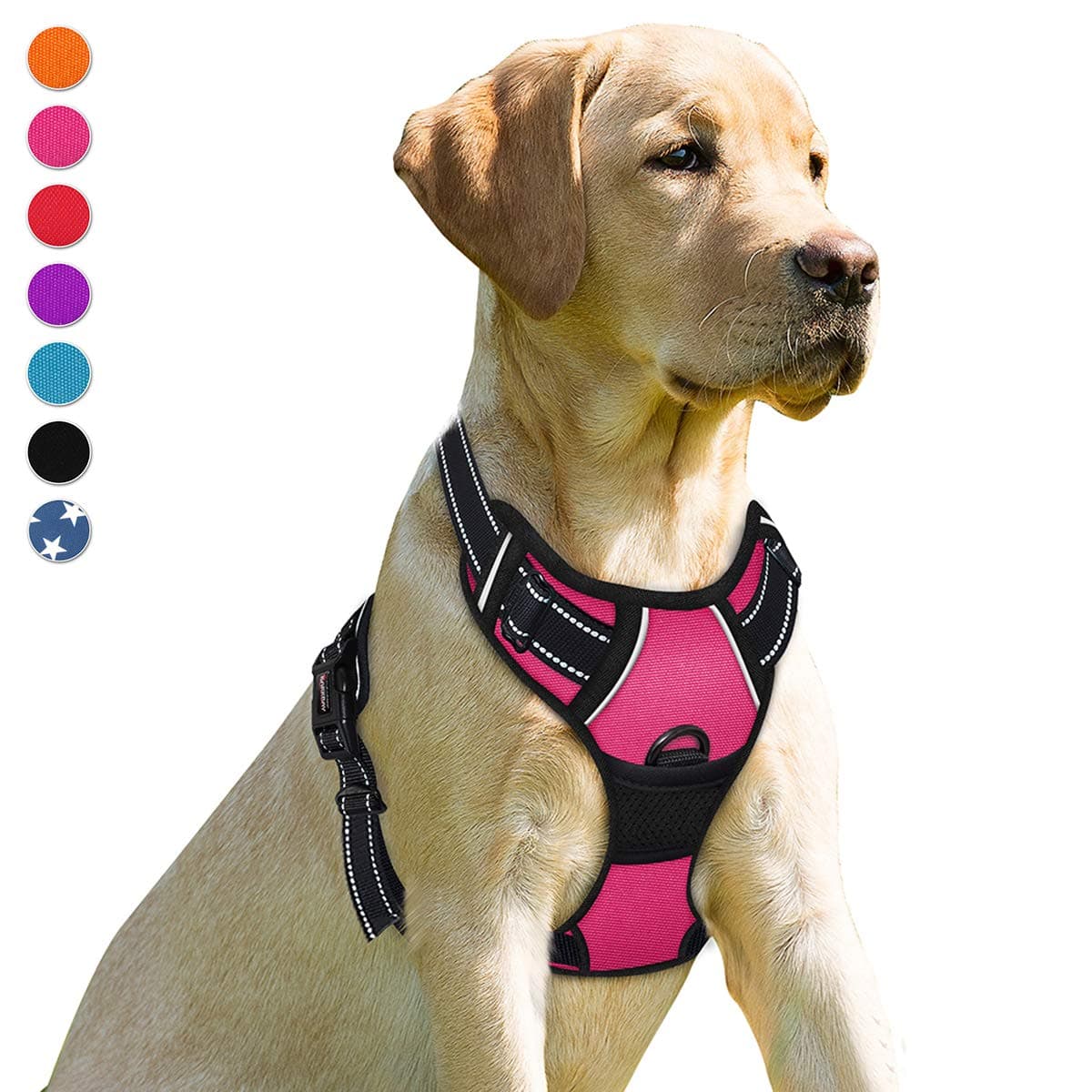 BARKBAY No Pull Dog Harness Front Clip Heavy Duty Reflective Easy Control Handle for Large Dog Walking(Pink,XL)