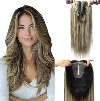 Hair Toppers for Women Real Human Hair 6x7inch Large Base 360°3D Human Hair Toppers for Women Natural Black Ombre Dark Brown Mix Blonde 65g Add Volume 14inch (#1B/4/27 Toppers-14inch)