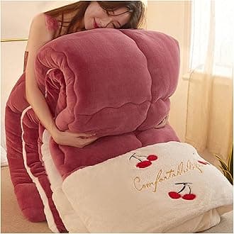 Cozy Thicker Warmth Quilt Comforter, Soft Super Thick Winter Warm Blanket Artificial Lamb Cashmere Weighted Blankets for Beds,Dousha a,150 * 200cm 3.5kg [Energy Class A]